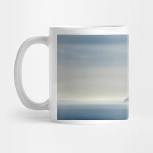 Ailsa Craig through the mist and rain. Firth of Clyde, Scotland. Mug